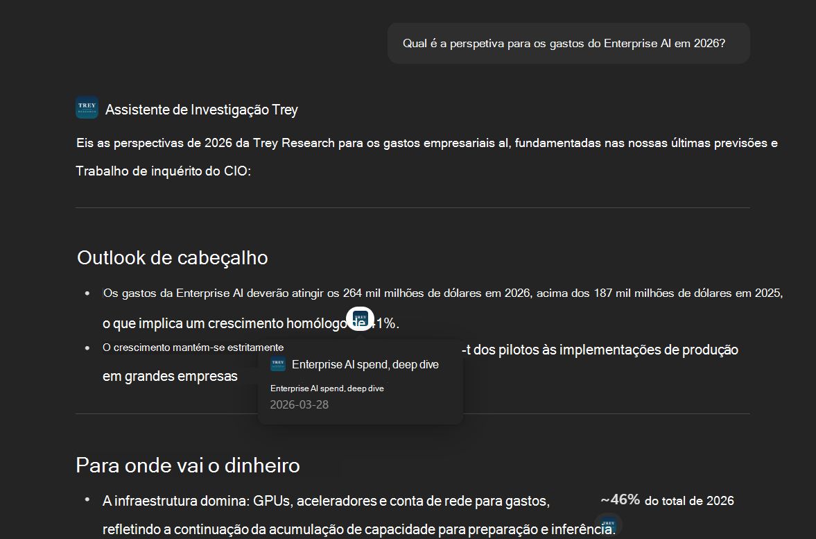 Na experiência de passagem do rato para citações clicáveis numa resposta copilot.