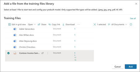 Captura de ecrã a mostrar a página Adicionar um ficheiro a partir da biblioteca de ficheiros de preparação.