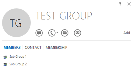 Separador Membros do cartão de contacto do Outlook.