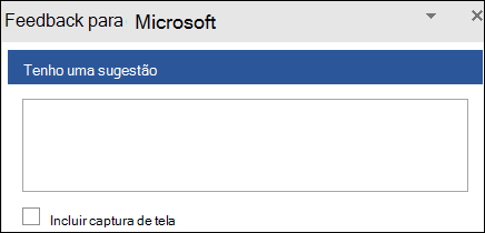 Captura de ecrã: Campo de texto para introduzir sugestões de feedback na Microsoft