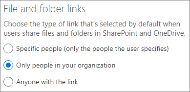 Captura de ecrã a mostrar a definição do tipo de ligação predefinido do SharePoint.