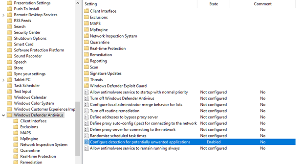 Configurar uma aplicação potencialmente indesejada