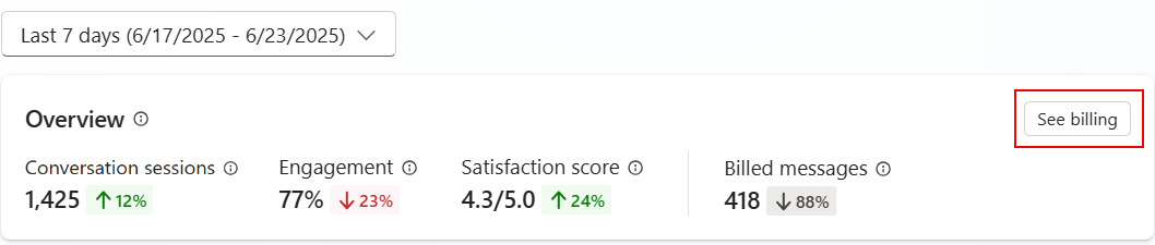 Captura de ecrã do botão Ver faturação.