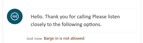 Captura de ecrã da mensagem de interrupção desativada a ser apresentada numa mensagem de cliente.