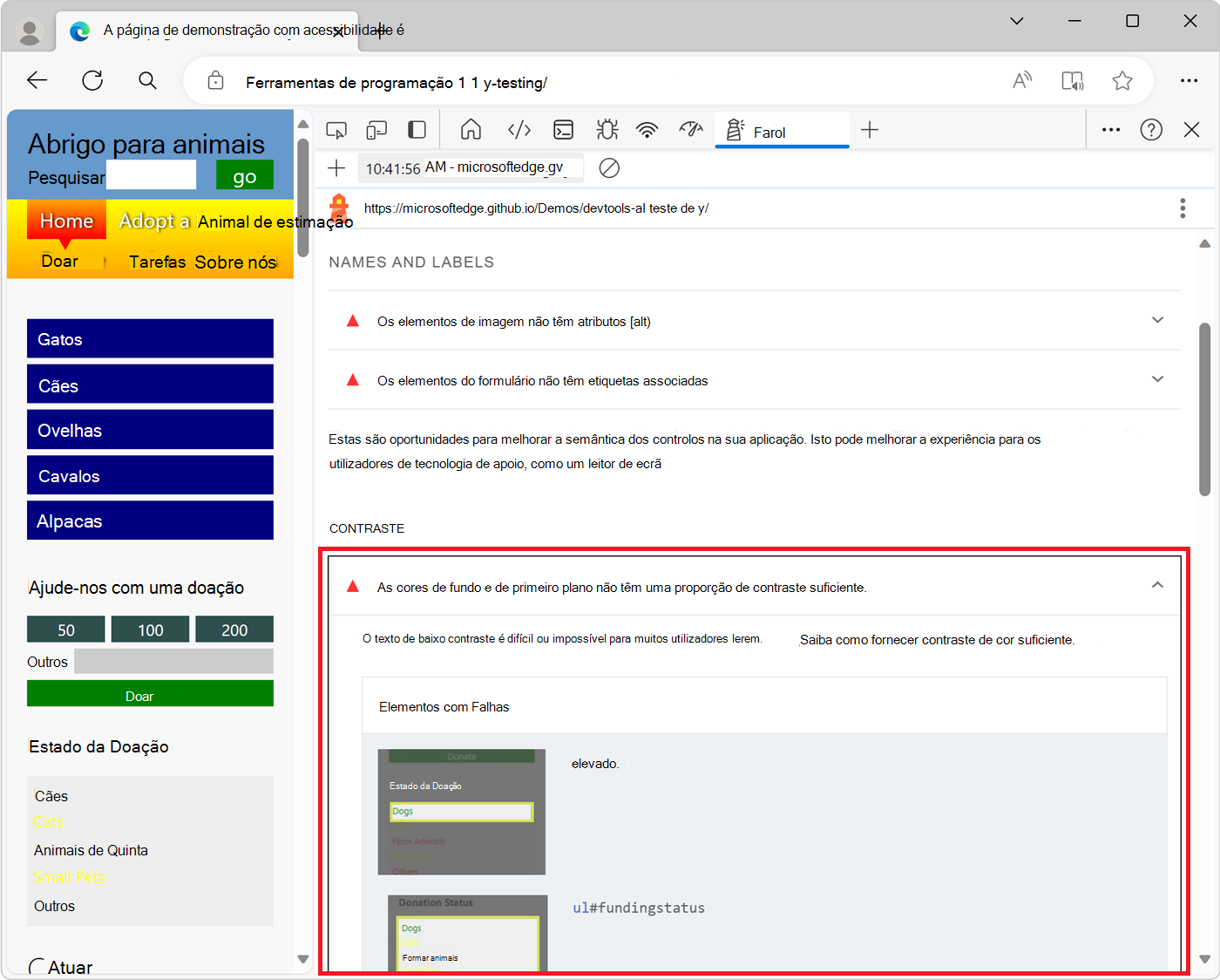 Um problema expandido num relatório do Lighthouse
