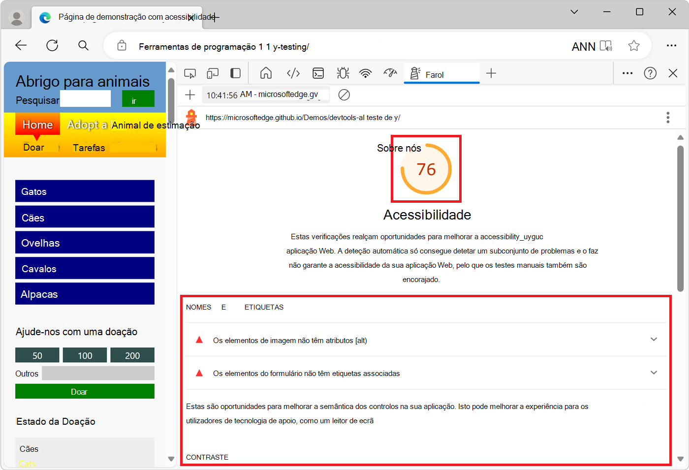 Um relatório do Lighthouse para a categoria Acessibilidade