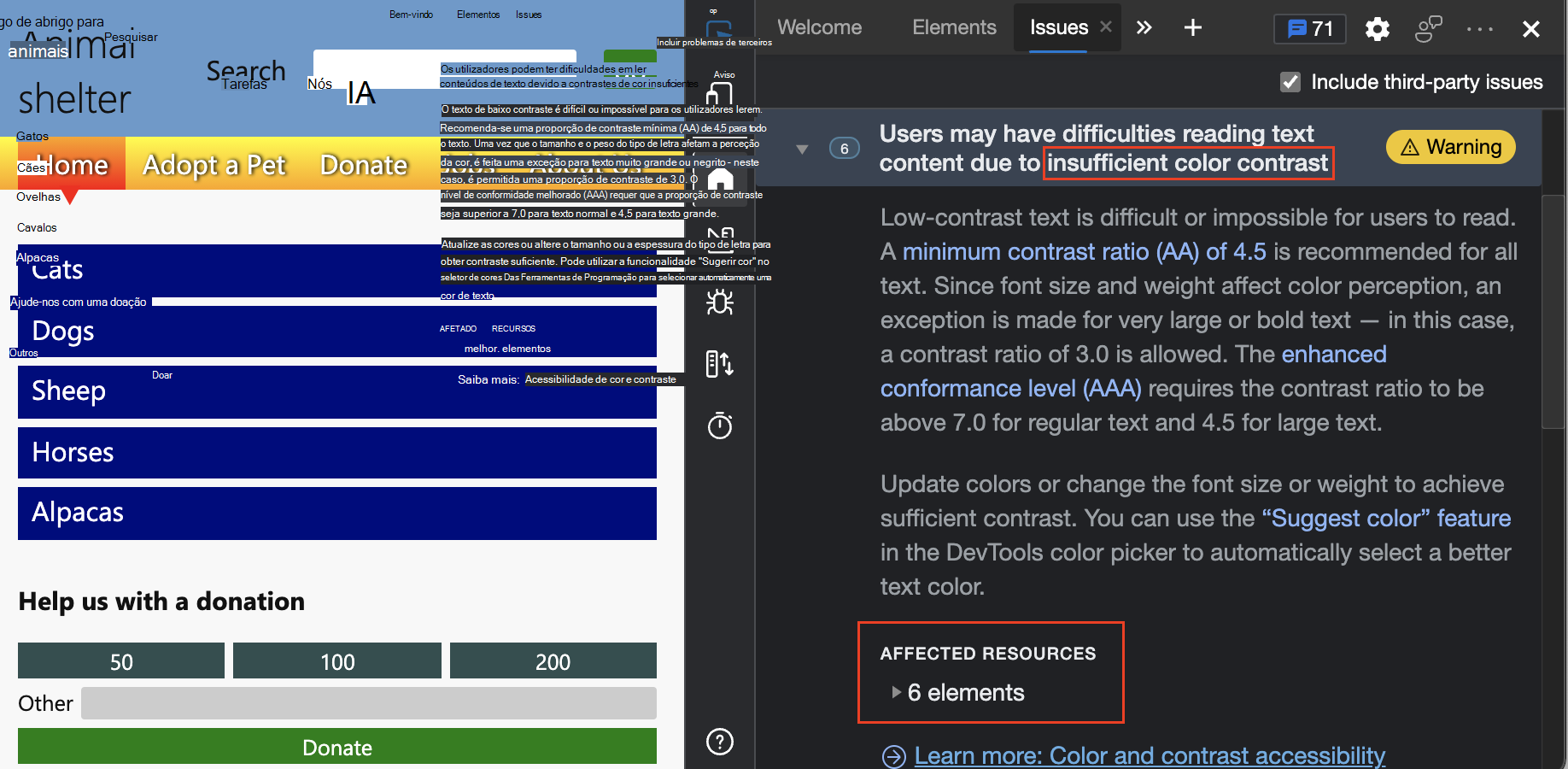 Novos problemas de contraste detetados devido à alteração ao tema claro