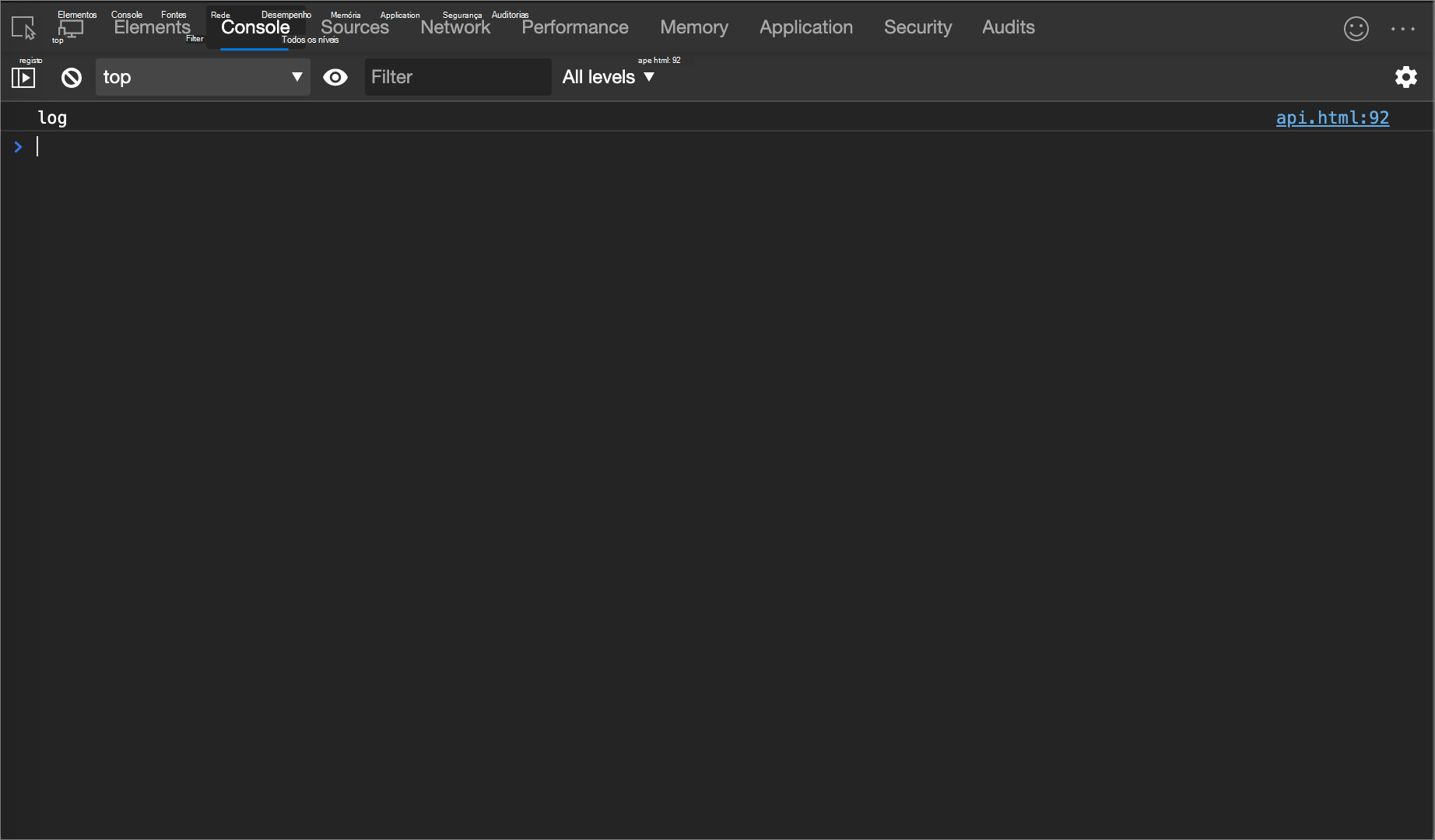 O resultado do exemplo console.log()
