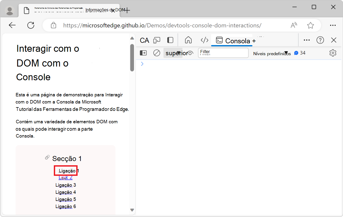 A ligação que pretende alterar na página
