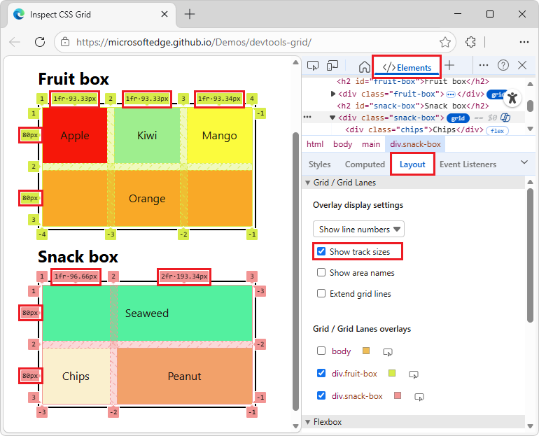 Mostrar tamanhos de faixa