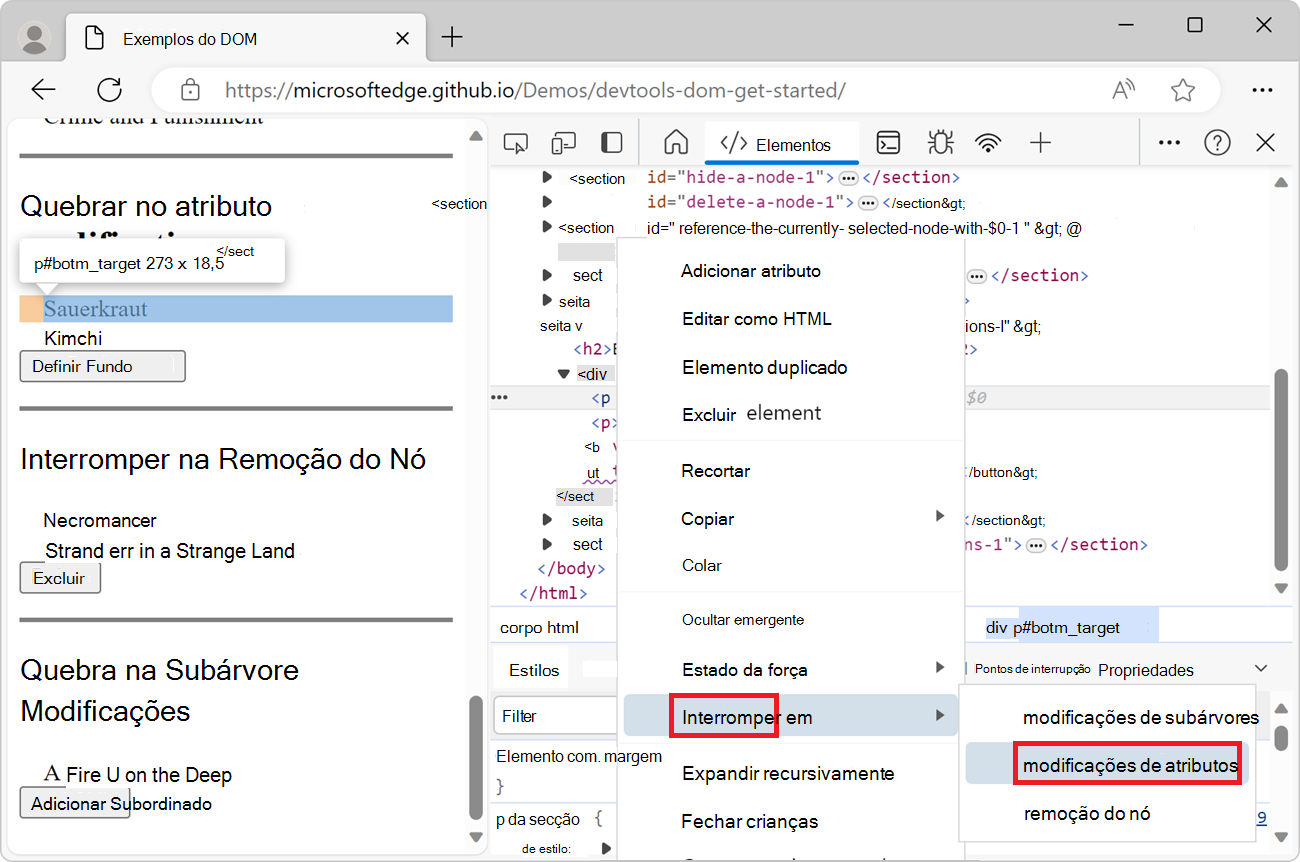 Interromper as modificações de atributos