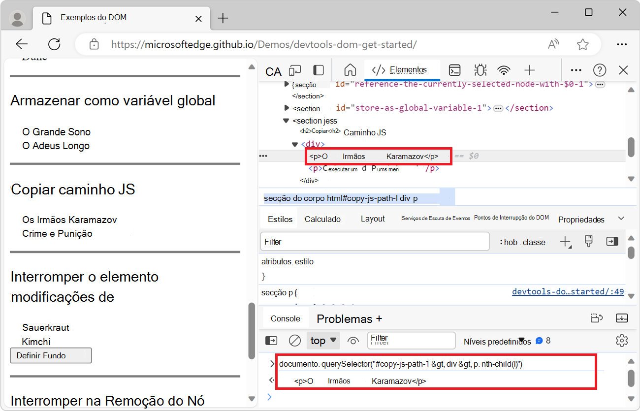 O resultado da expressão Copiar Caminho JS