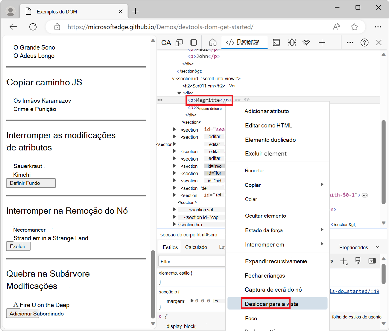 Deslocar para a vista