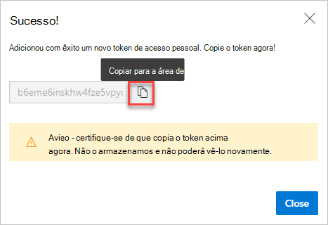 A caixa de diálogo 'Êxito!' com o PAT a copiar
