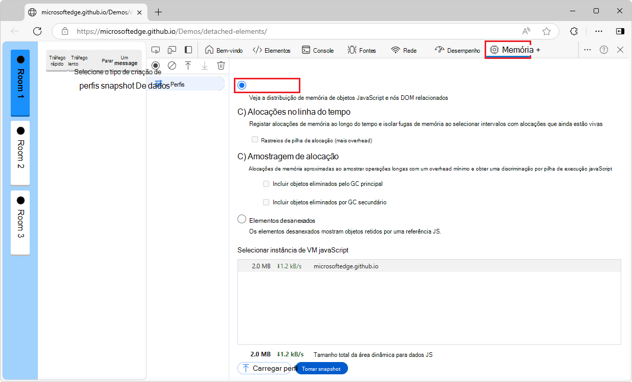 Abrir a ferramenta Memória