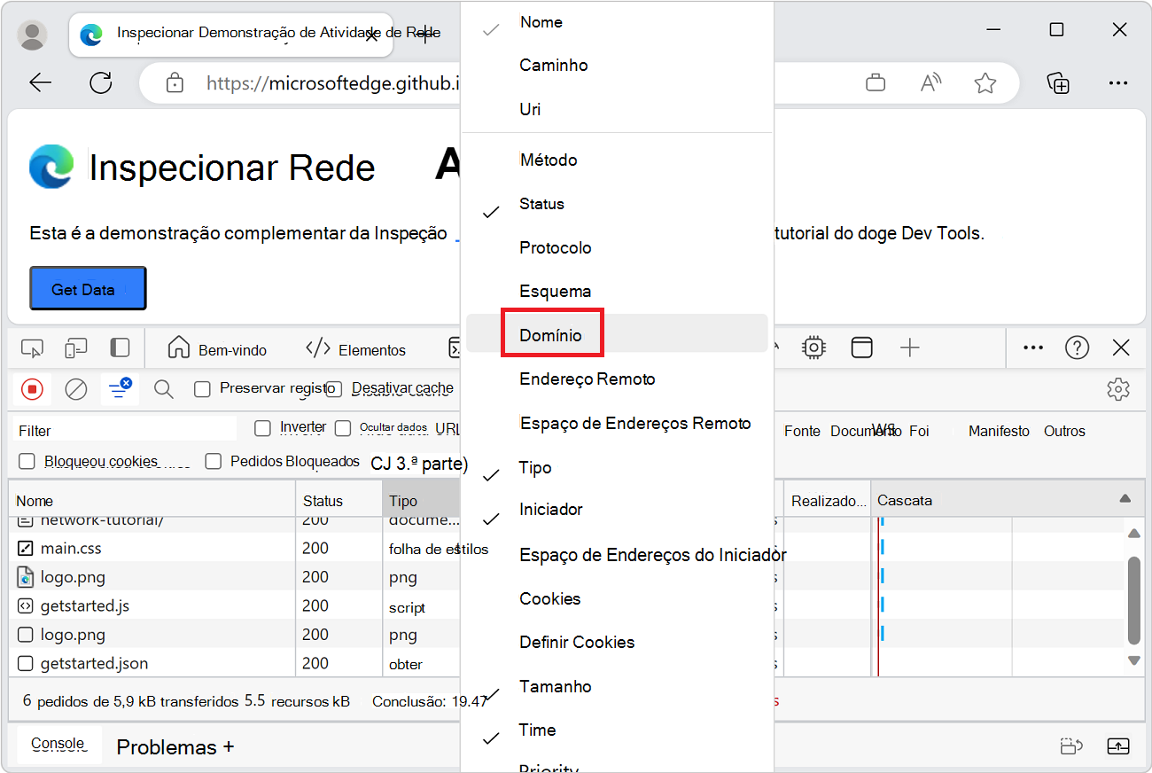 Ativar a coluna Domínio