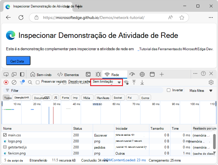 A lista pendente Limitação