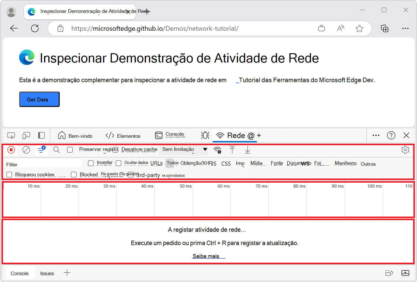 As três partes principais da ferramenta Rede