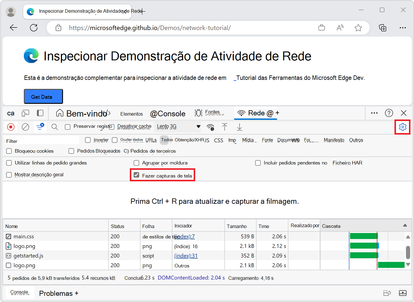 A caixa de verificação Captura de Ecrã nas Definições de rede
