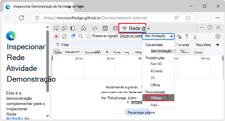 Selecionar um perfil personalizado no menu pendente Limitação