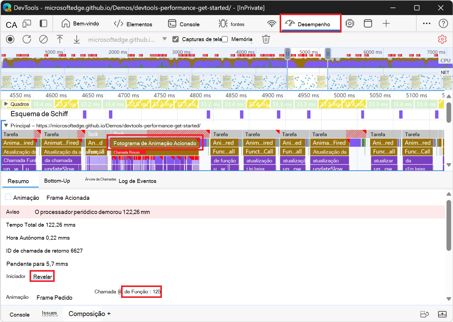 Mais informações sobre o evento Frame de Animação Acionado