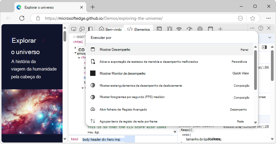 Menu de Comandos com 