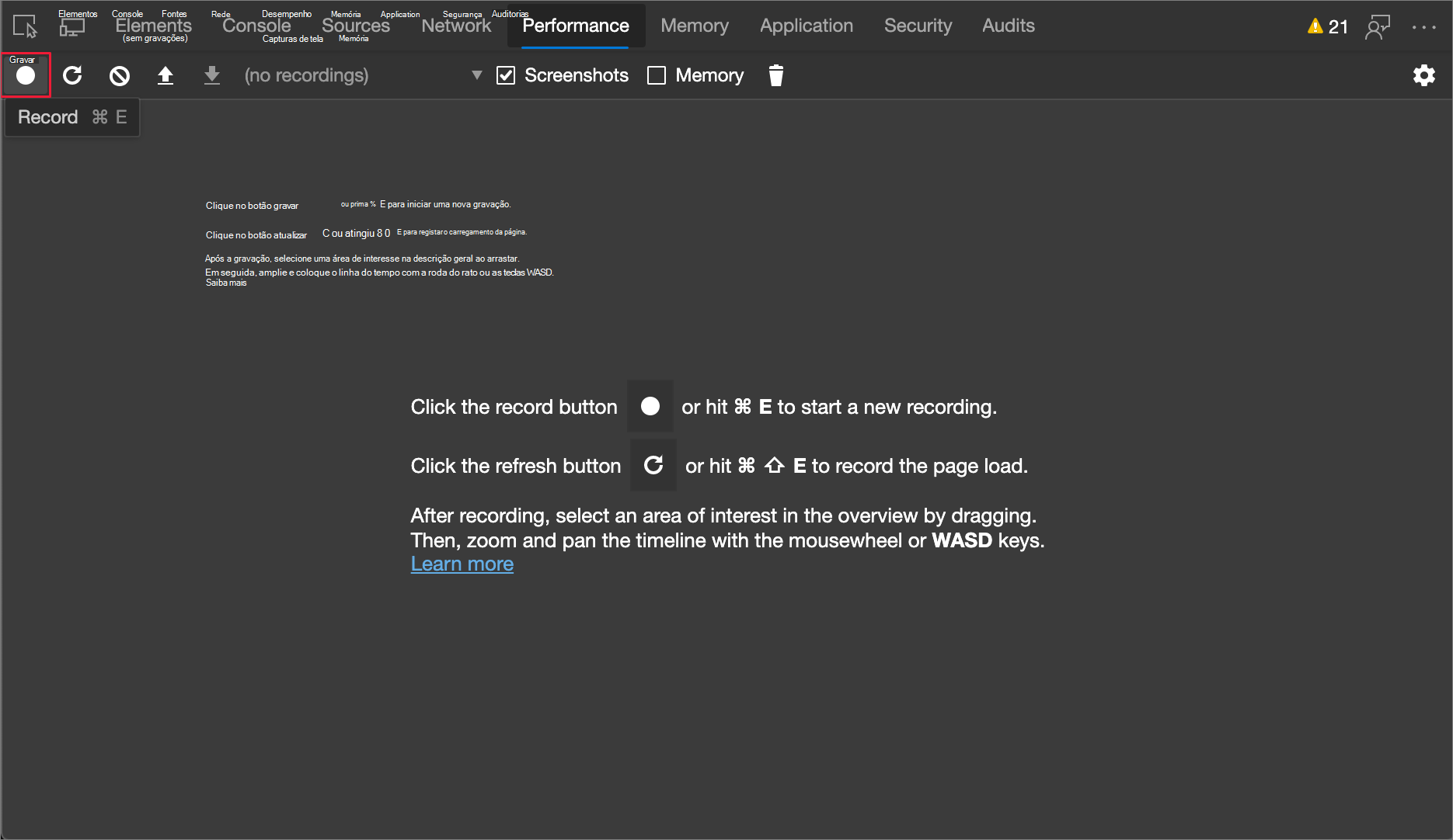 Gravar um perfil de desempenho
