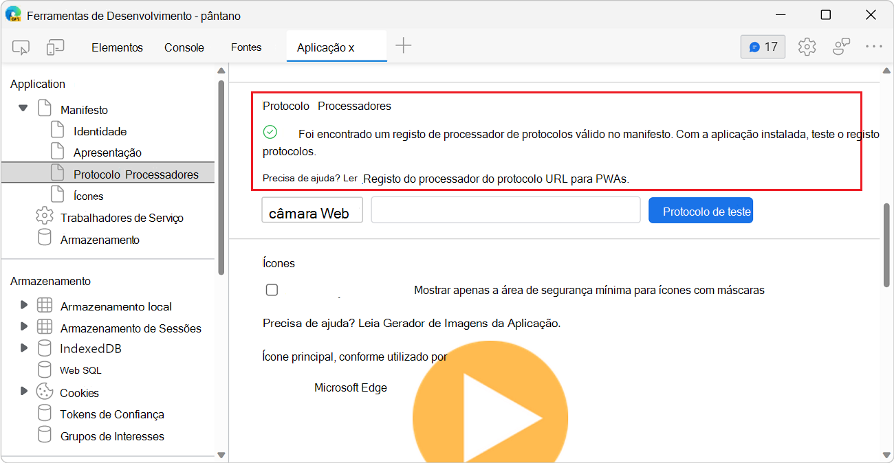 Seção manipuladores de protocolo, com protocolos definidos