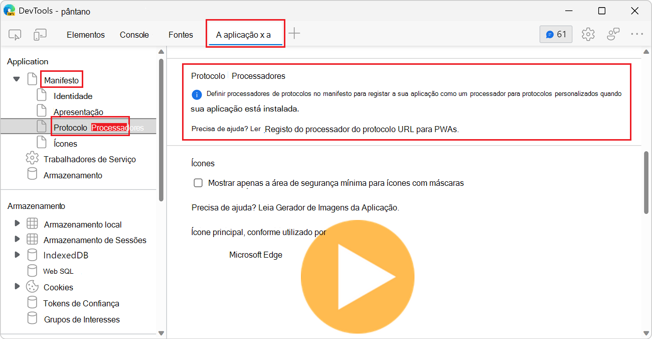 Seção manipuladores de protocolo, sem protocolos definidos