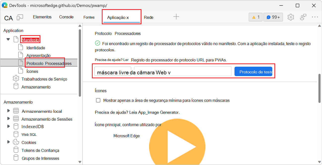 Testando o protocolo Web+amp; personalizado da ferramenta Aplicativo