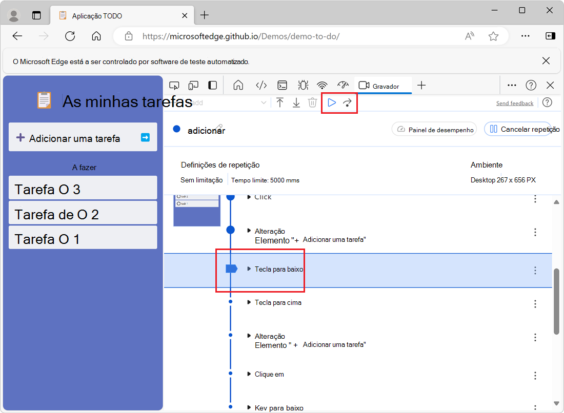 A repetição em pausa num passo com um ponto de interrupção