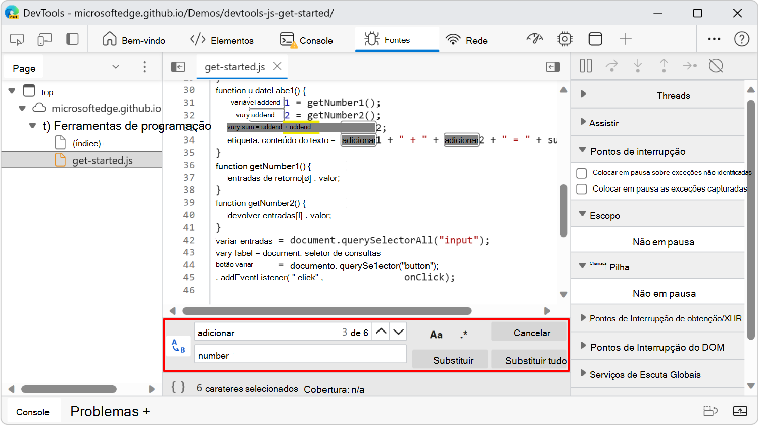 Localizar e Substituir, no painel Editor da ferramenta Origens