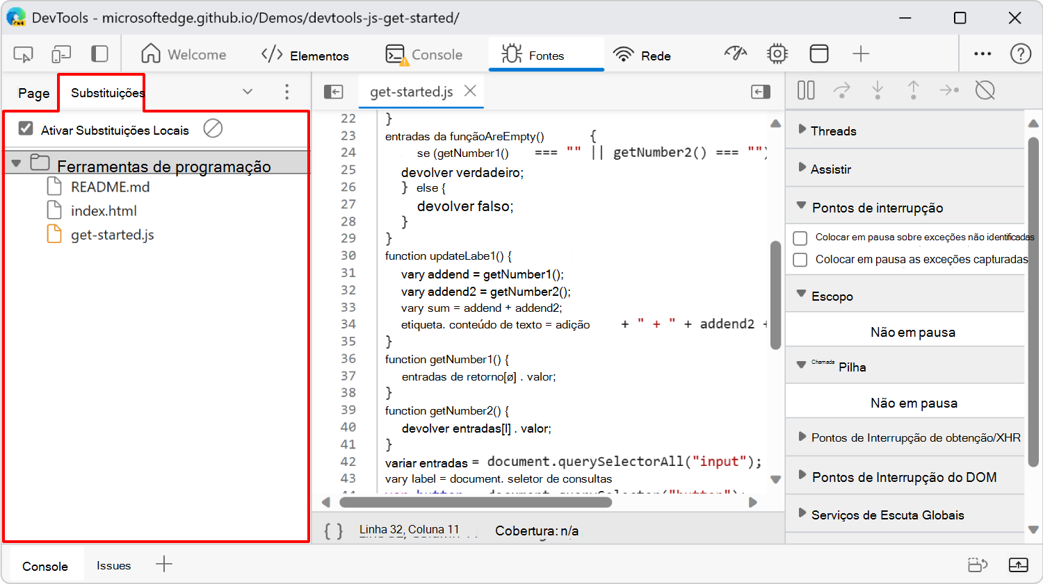 O separador Substituições do painel Navegador