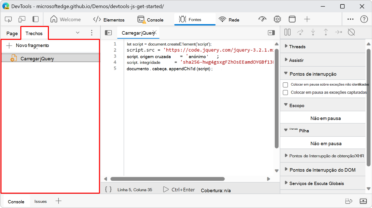 Um Fragmento que insere a biblioteca jQuery numa página Web