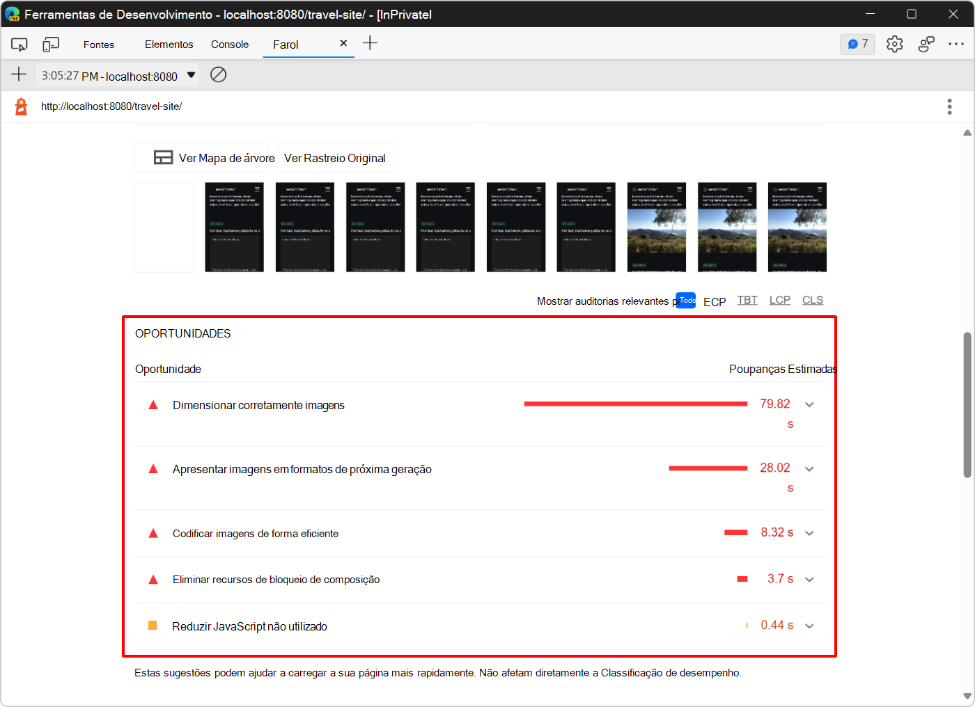 A secção Oportunidades
