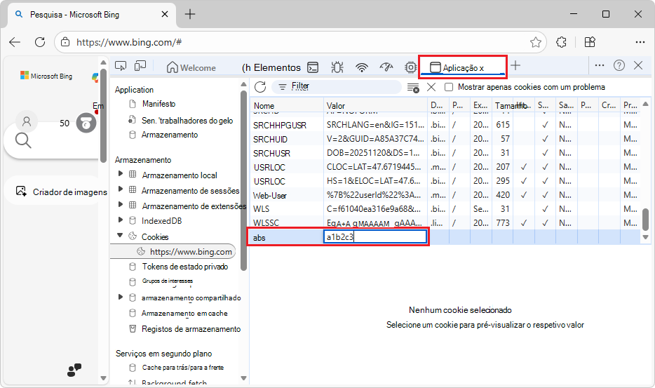 Adicionar texto nas células Nome e Valor de uma linha vazia