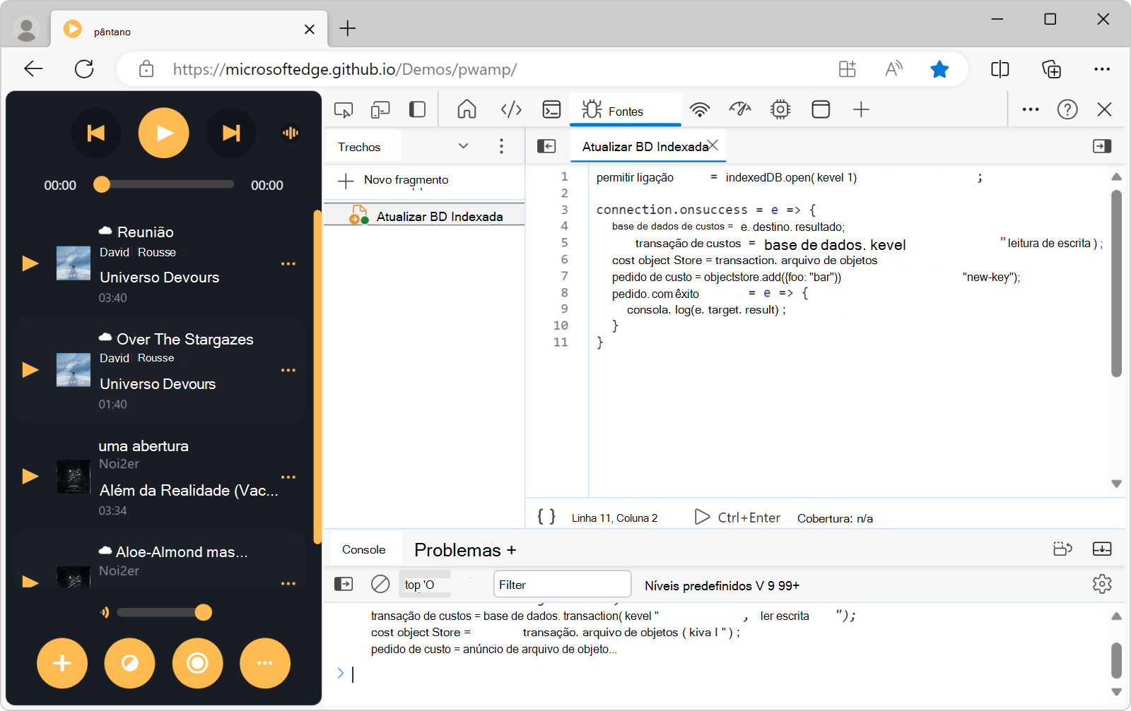 Usando um trecho para interagir com o IndexedDB