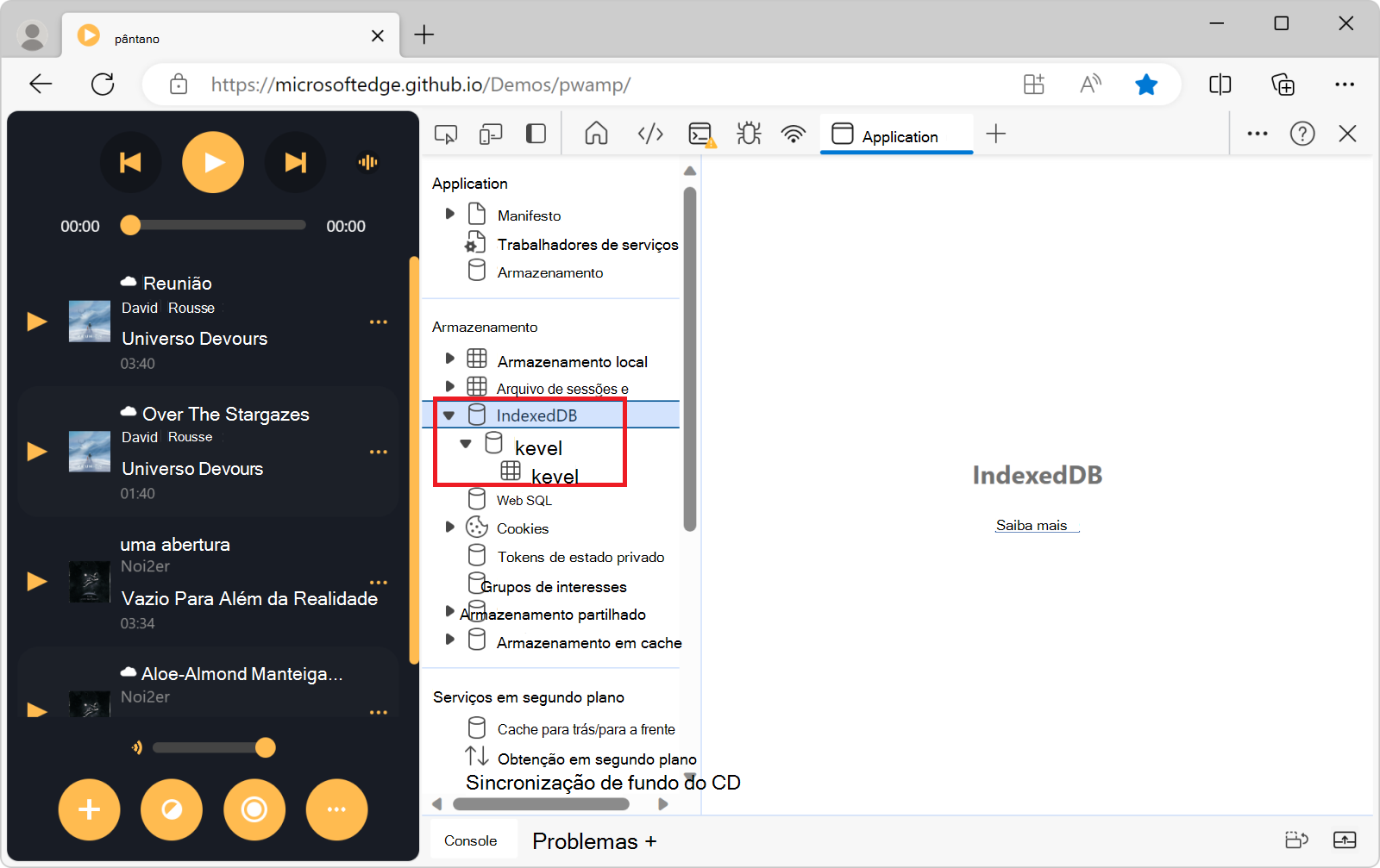 O menu IndexedDB