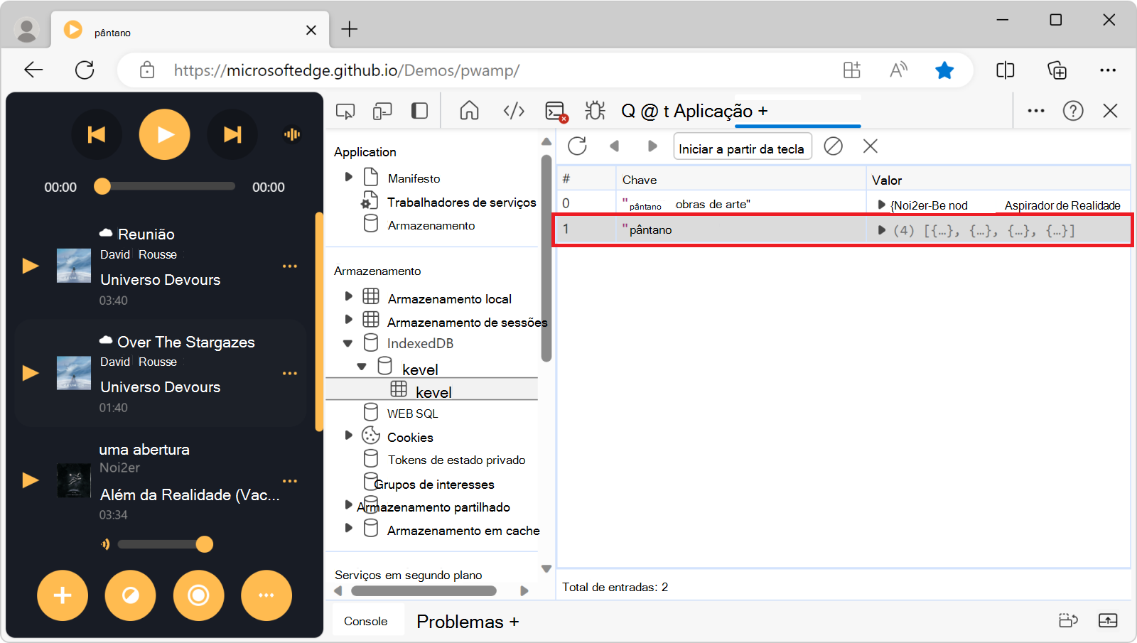 Um item de par chave-valor é selecionado na exibição do repositório de objetos