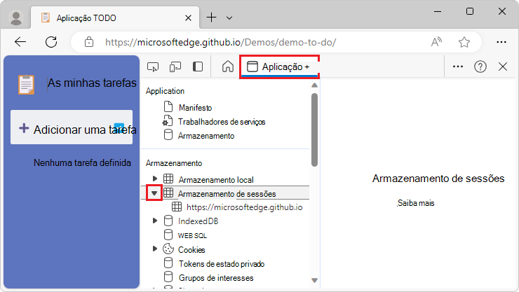 O Menu de Armazenamento de Sessões