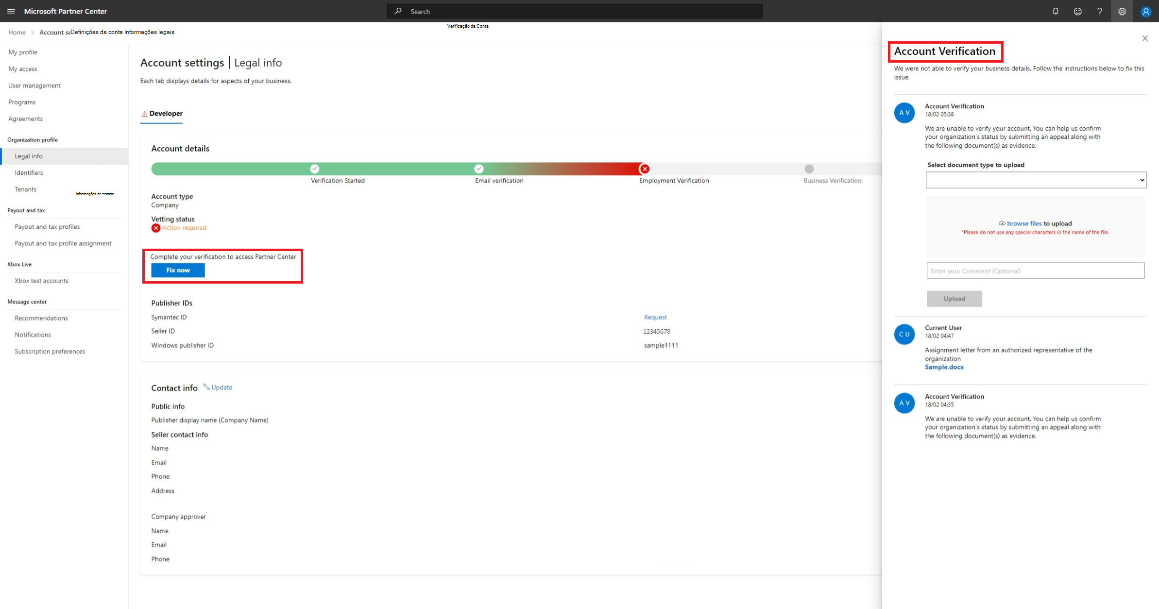 Definições da Conta | Informações Legais