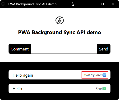 Aplicativo de demonstração de sincronização em segundo plano do PWA