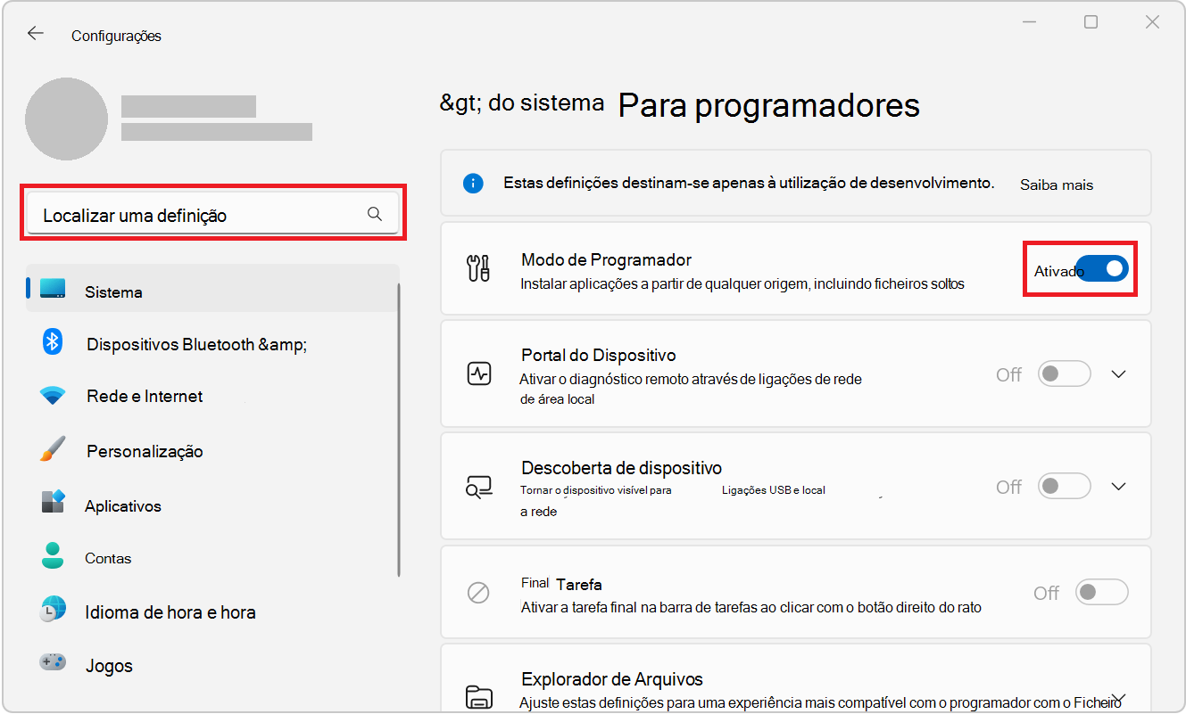 As configurações do desenvolvedor do Windows 11