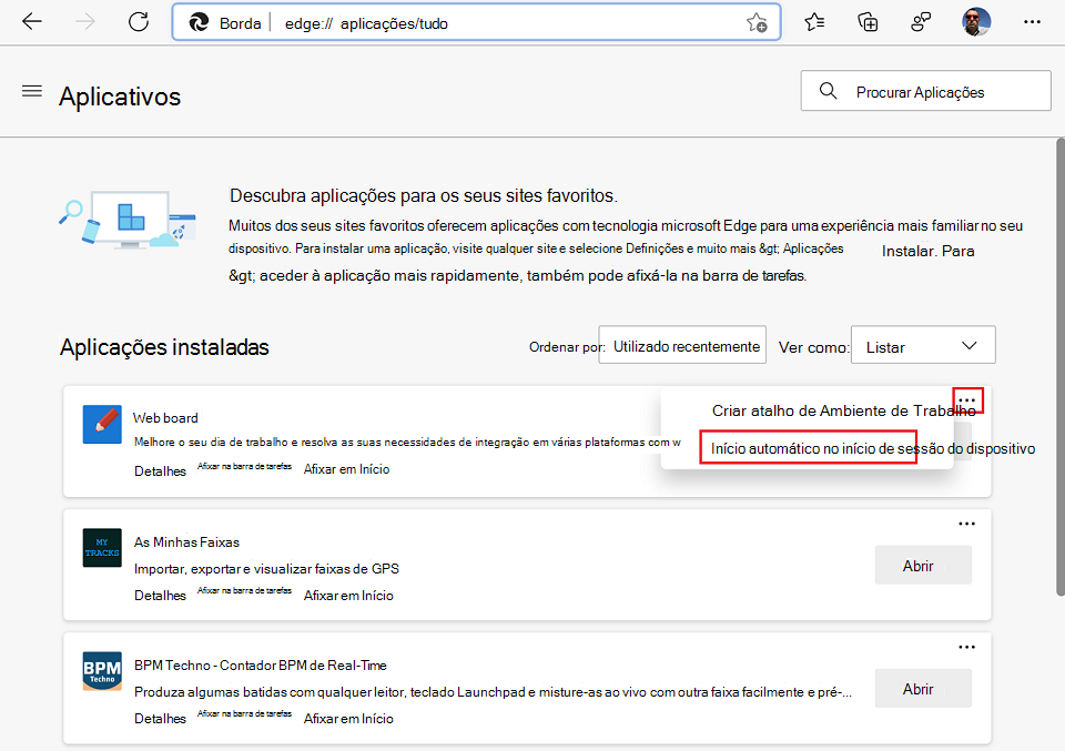Utilize o menu Mais Opções para ativar a funcionalidade 