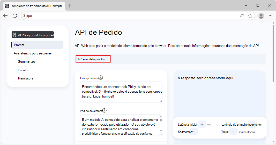Indicador de estado a mostrar a API e o modelo prontos