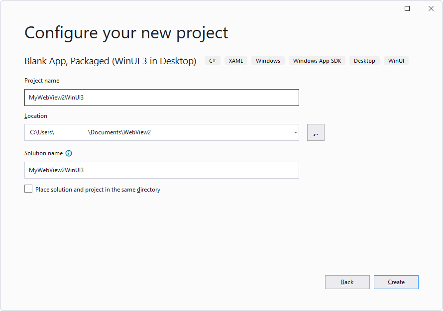 A caixa de diálogo 'Configurar seu novo projeto'