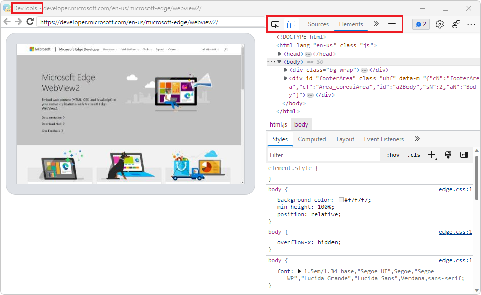 Janela de Inspeção do DevTools