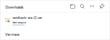 Arquivo de Certificado Raiz listado na caixa de diálogo Downloads do Microsoft Edge