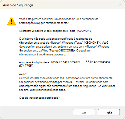 Caixa de diálogo de aviso de segurança