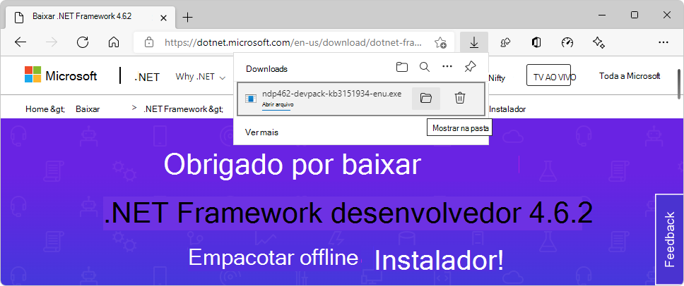 Transferir o Pacote de Programadores do .NET Framework